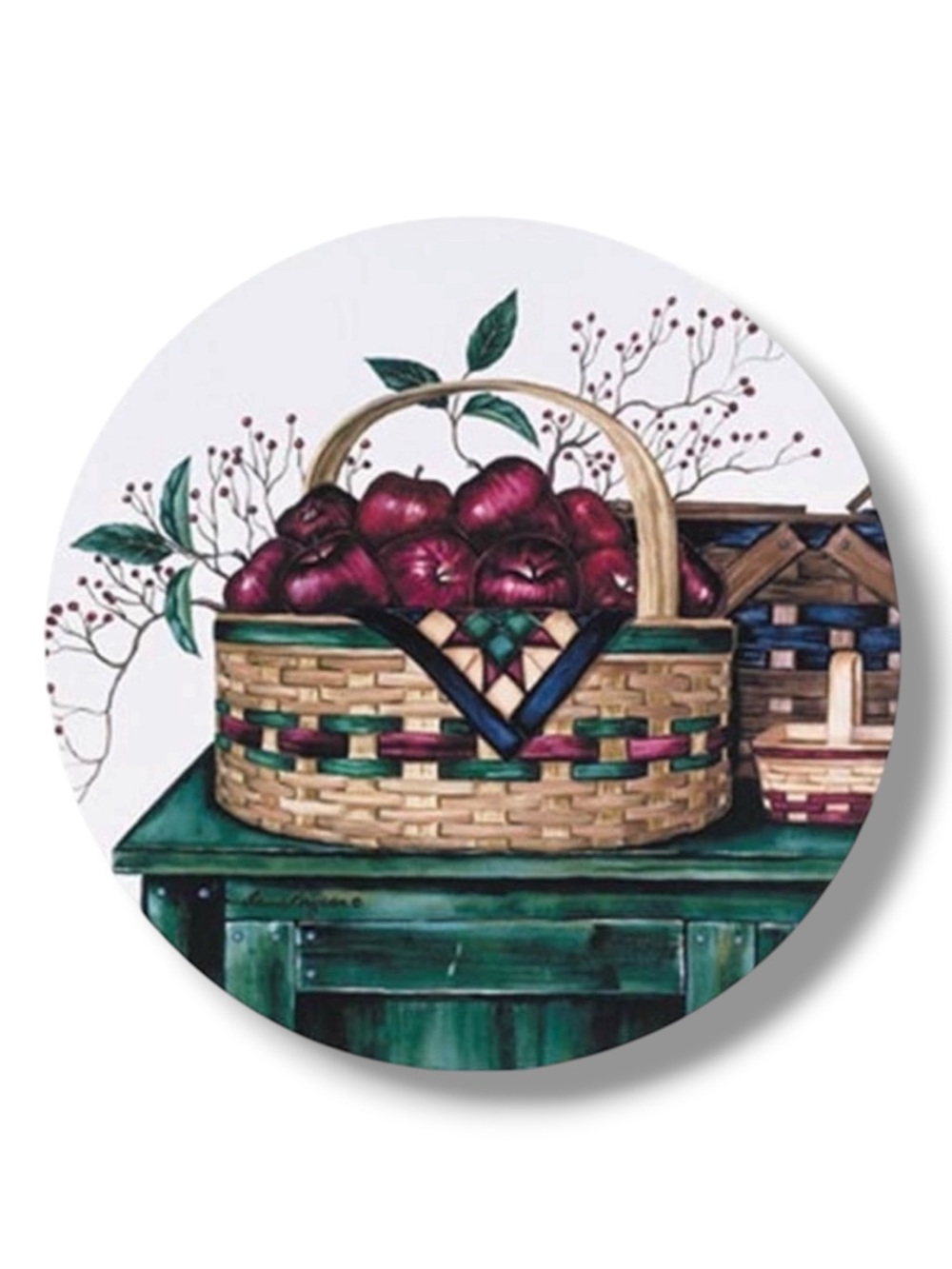 Stove Burner Covers Apple Basket Kitchen Decor Metal Round Set of 4 Pieces